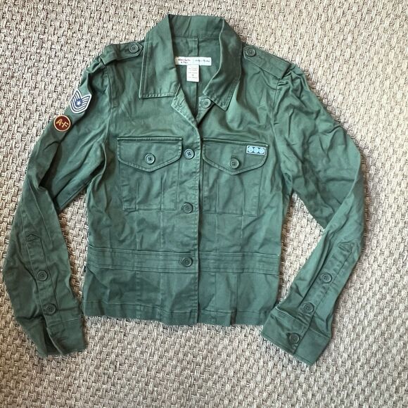 Abercrombie & Fitch Army Green Utility Jacket Patch Pockets Arm Patches Sz M - Picture 1 of 7